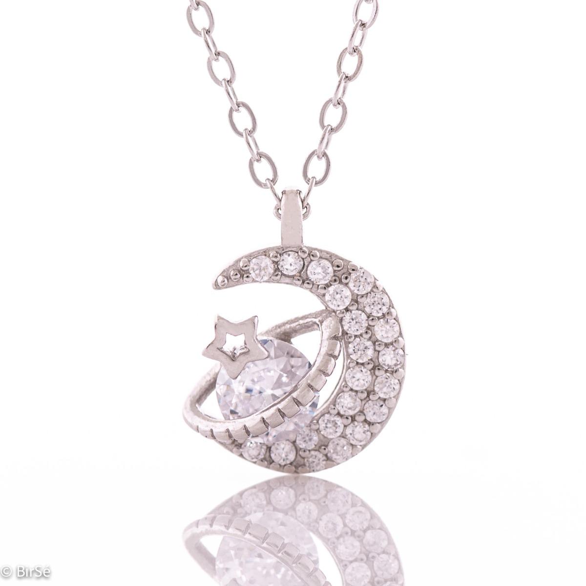 Изящно Сребърно Колие с Космически Елементи и Омагьосващи Циркони