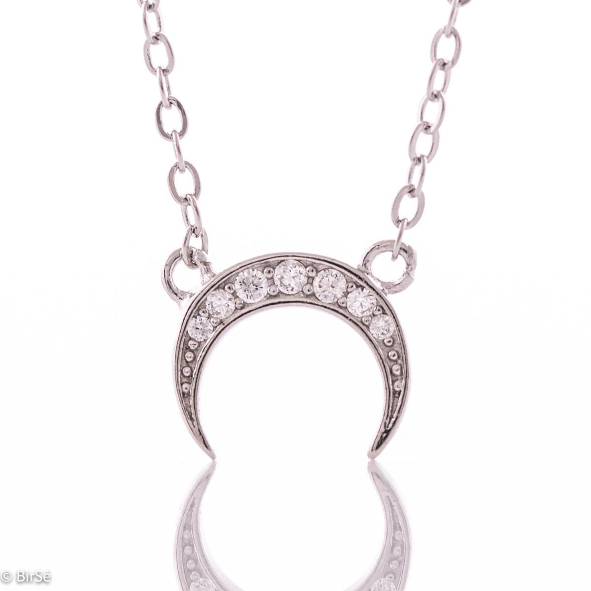 Очарователно Дамско Колие Луна от Нежно Родирано Сребро с Бляскави Циркони