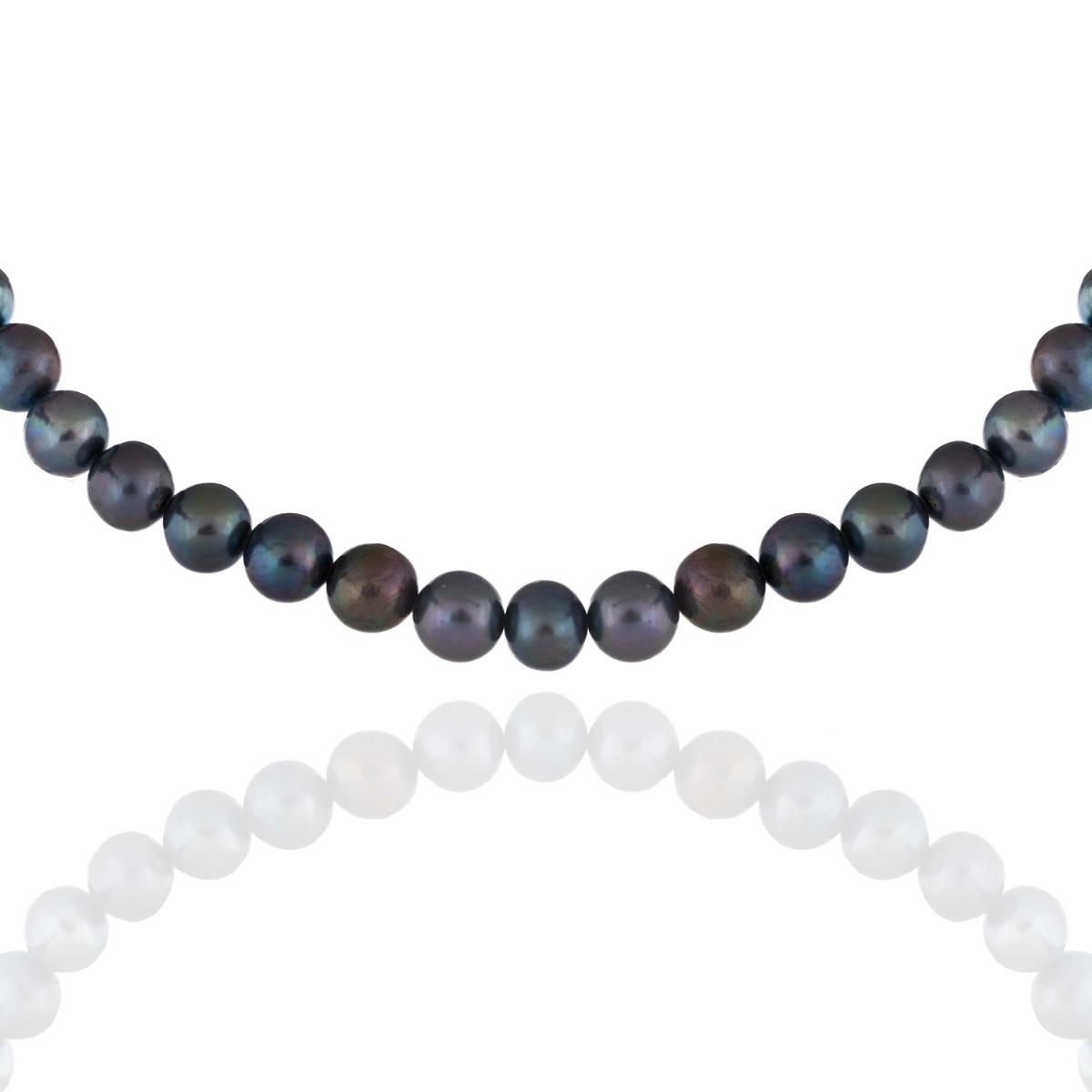 Стилно Сребърно Колие- Наниз от Лилави Перли 40 см