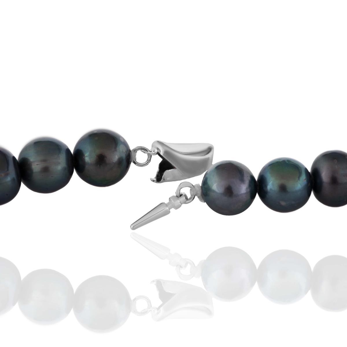 Стилно Сребърно Колие- Наниз от Лилави Перли 40 см