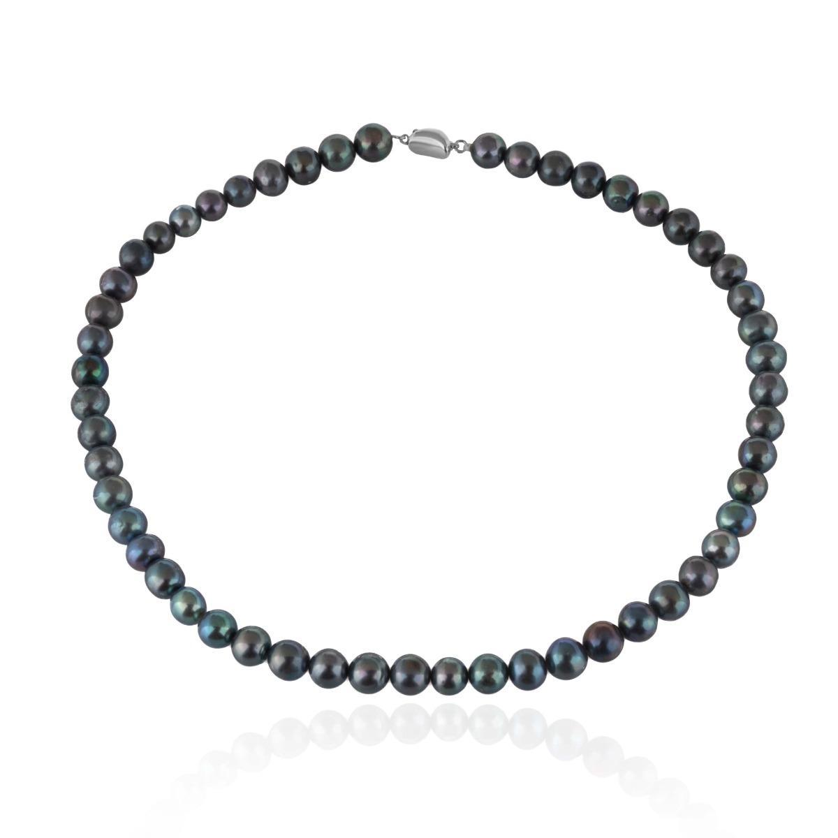 Стилно Сребърно Колие- Наниз от Лилави Перли 40 см