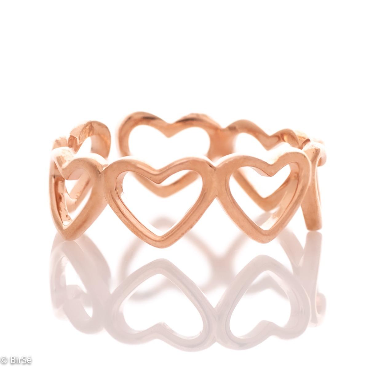 Елегантен Дамски Пръстен Пленителни Сърца от Розово Сребро