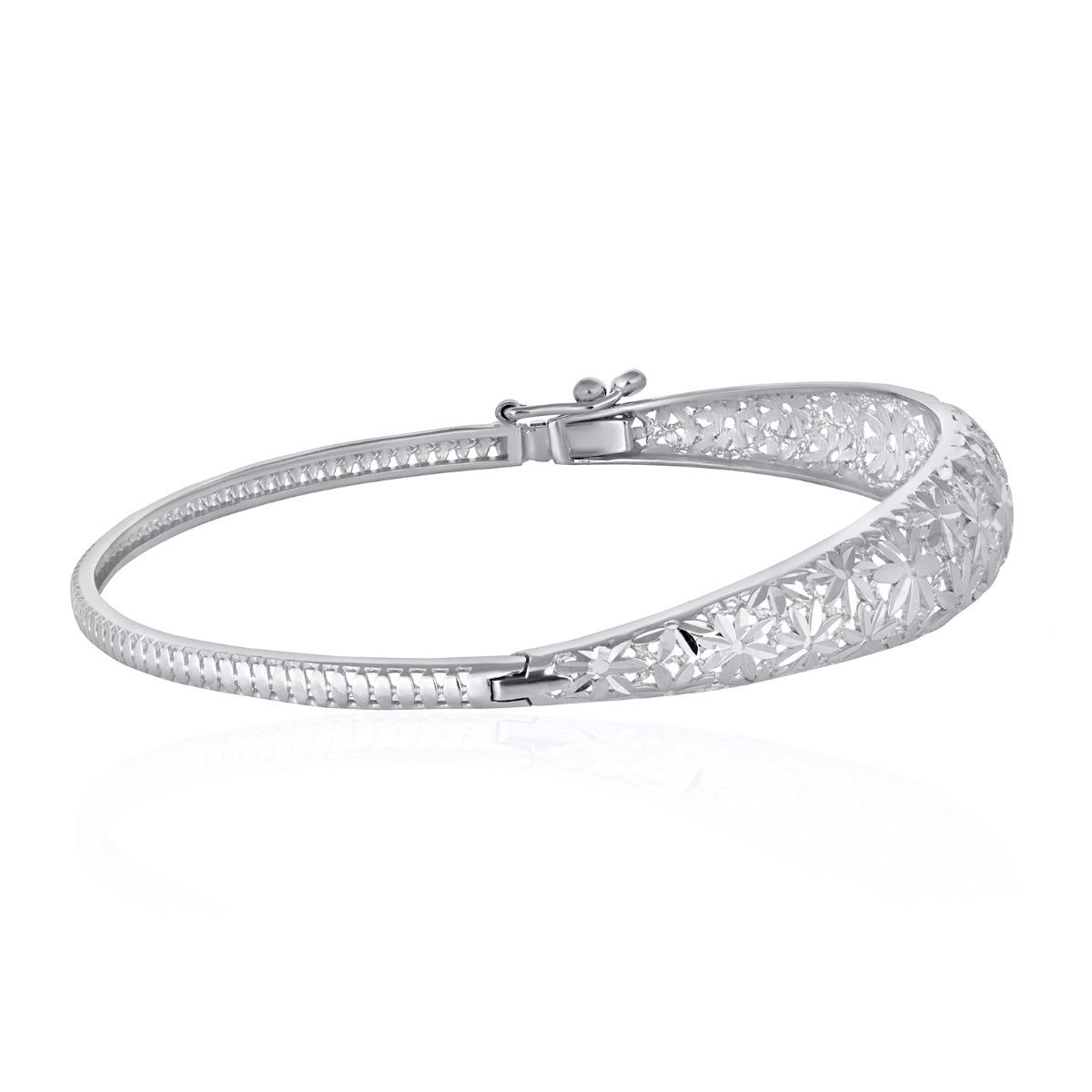 Твърда Гривна от Бяло Злато- "Дантела"