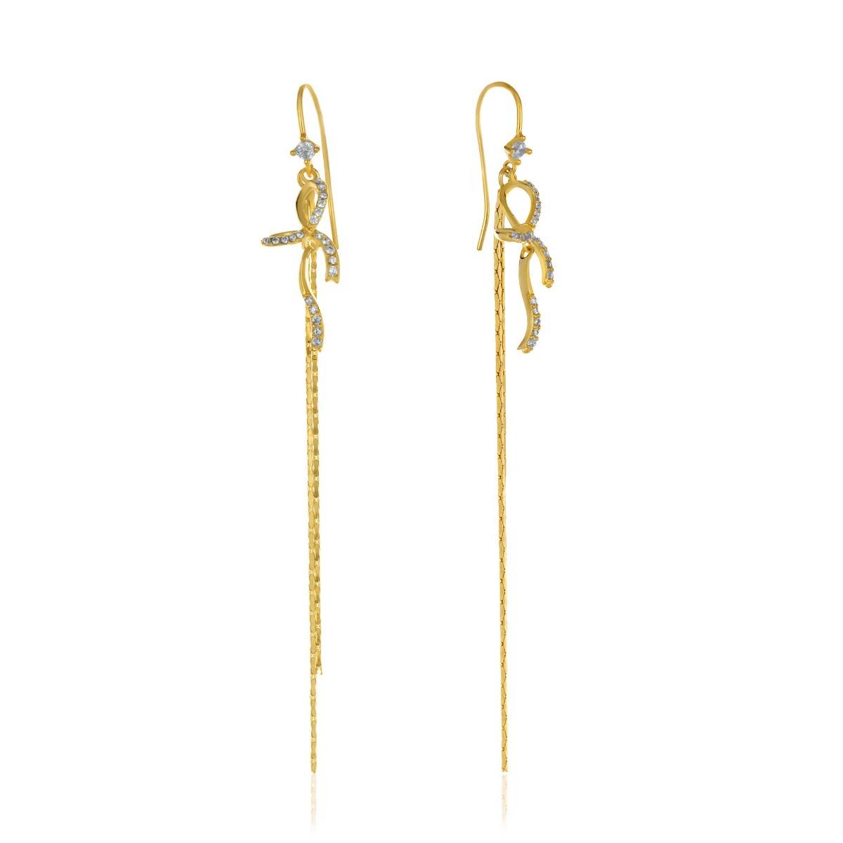 Висящи Обеци Жълто Сребро с Панделки