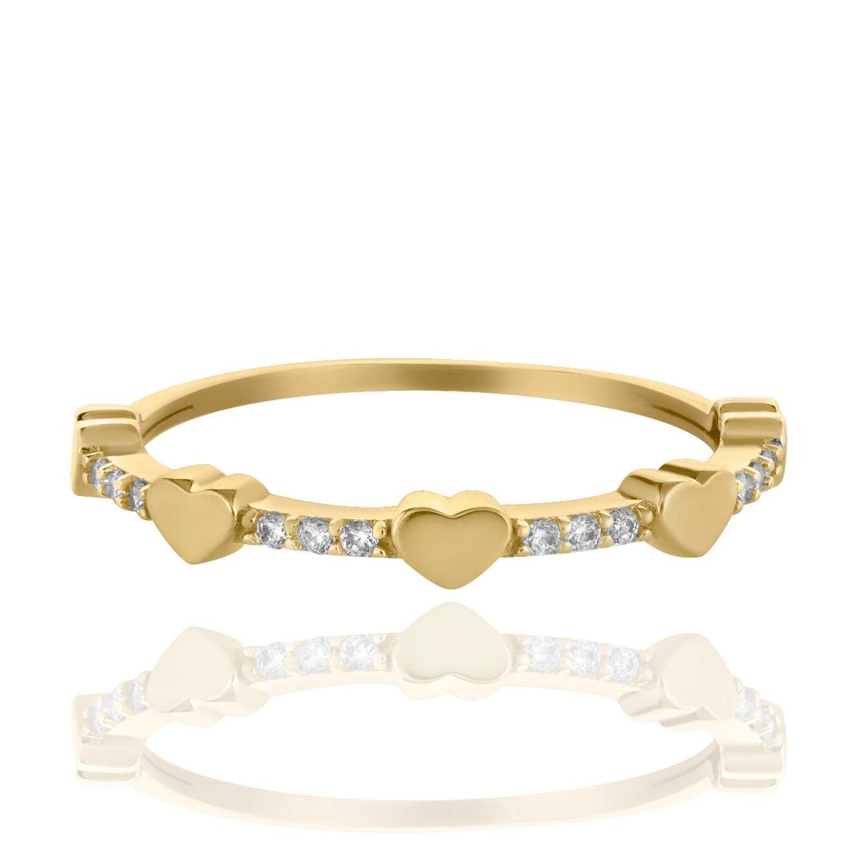 Златен Дамски Пръстен Сърца и Циркони