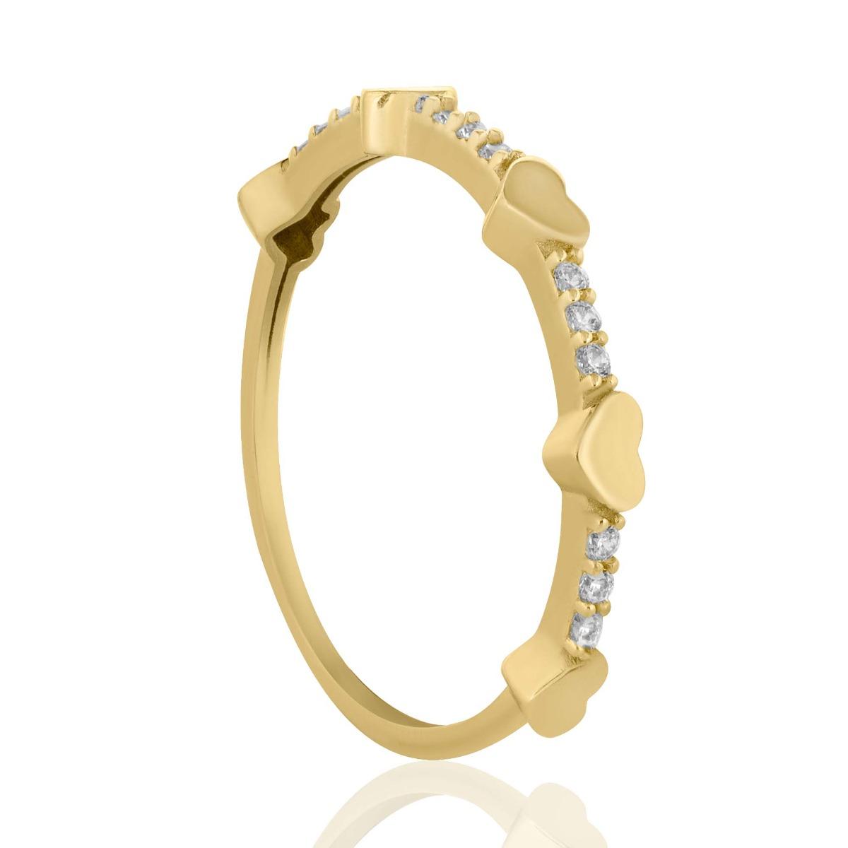 Златен Дамски Пръстен Сърца и Циркони
