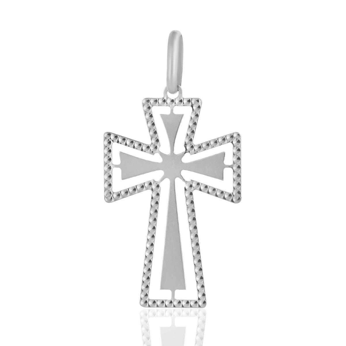 Стилна Изработка на Кръст с Модерен Дизайн от Изящно Бяло Злато