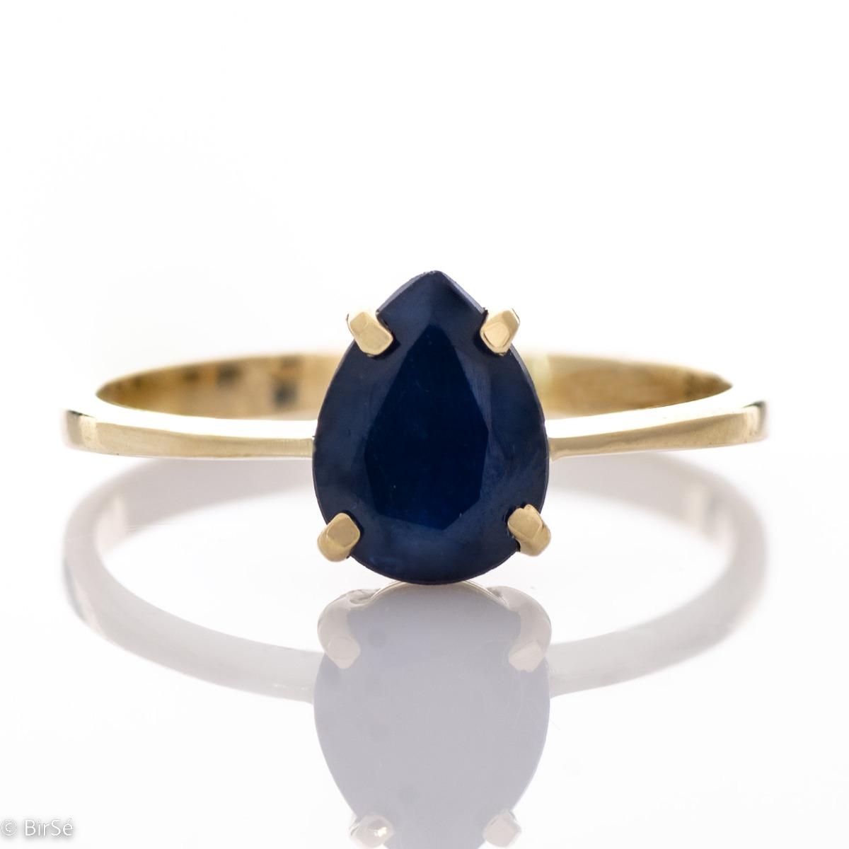 Стилен Пръстен Класическо Злато с Капка Естествен Сапфир 1,45 ct.