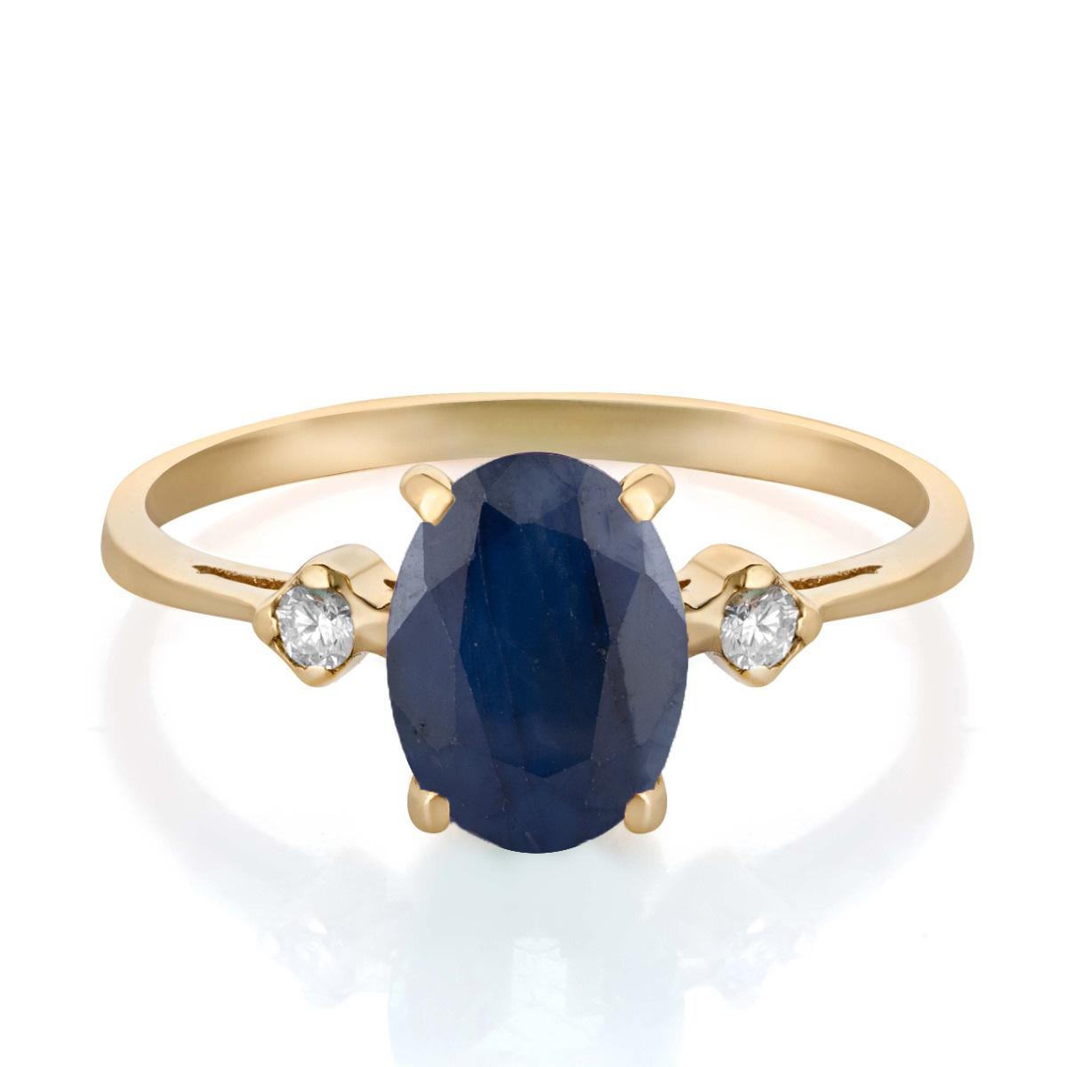 Елегантен Златен Пръстен с Диаманти и Естествен Сапфир