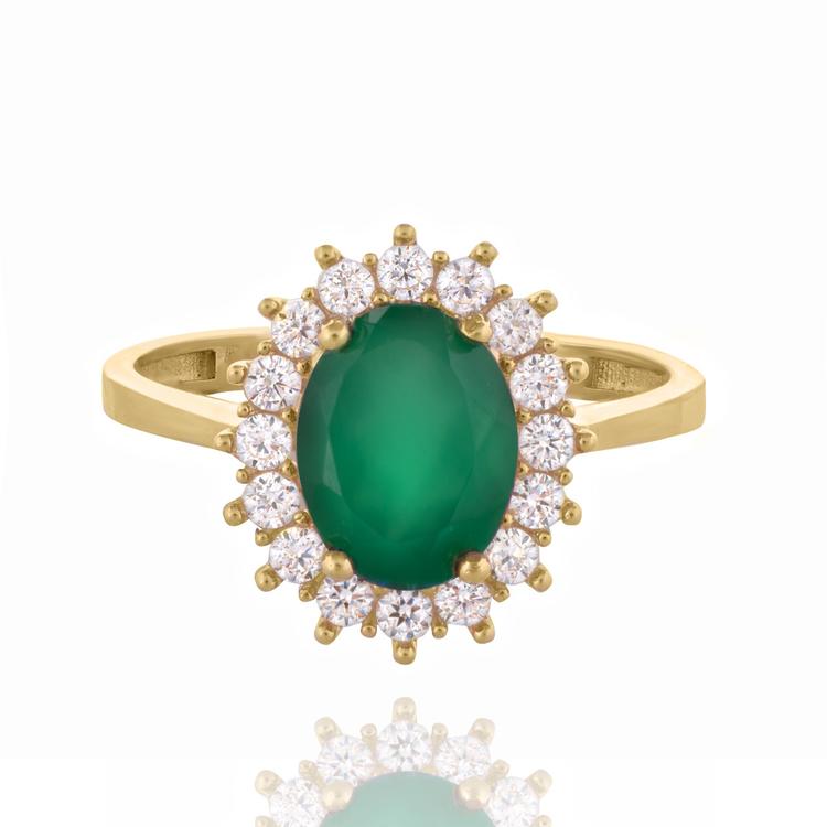 Златен пръстен - Зелен агат