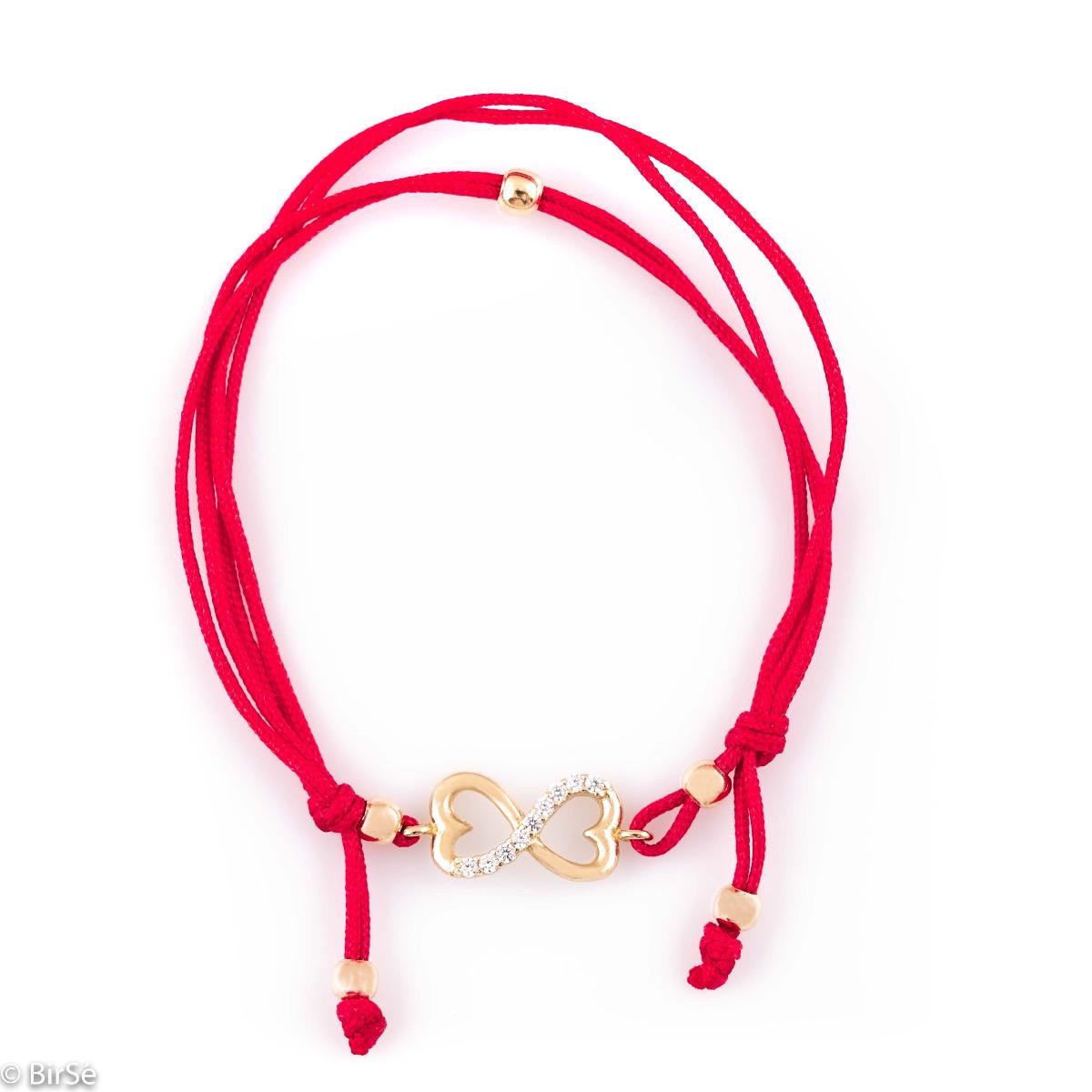 Нежна Златна Гривна Червен Конец с Безкрайност и Циркони