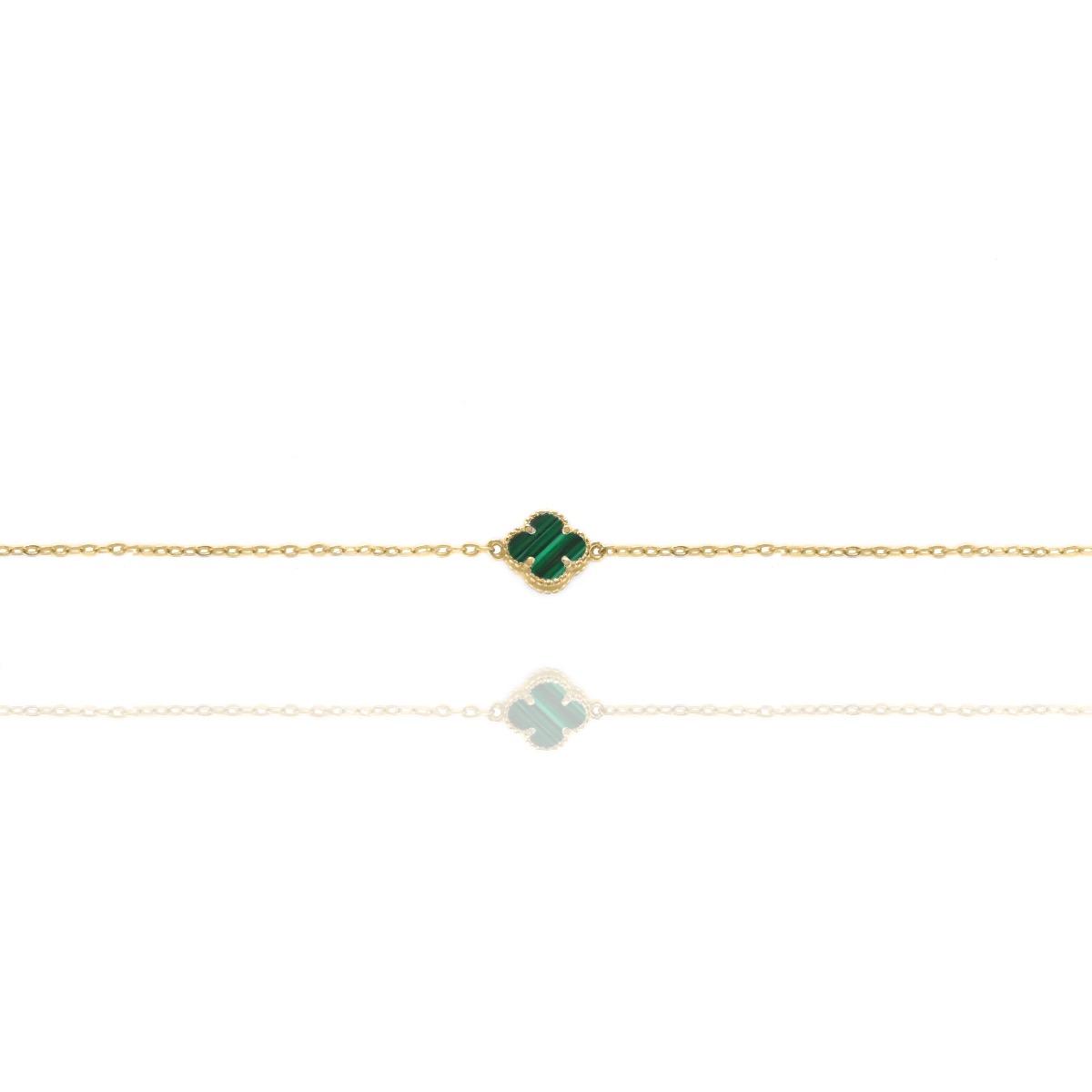 Пленителна Дамска Гривна от Класическо Злато с Детелина от Малахит