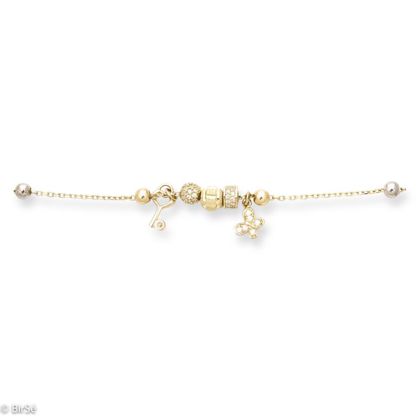 Очарователна Златна Гривна с Нежни Висулки и Циркони