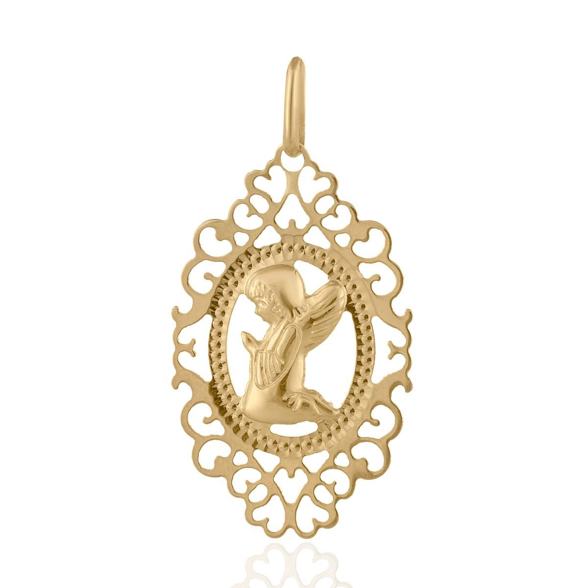 Изтънчена Златна Висулка с Ангелче и Ажурни Мотиви