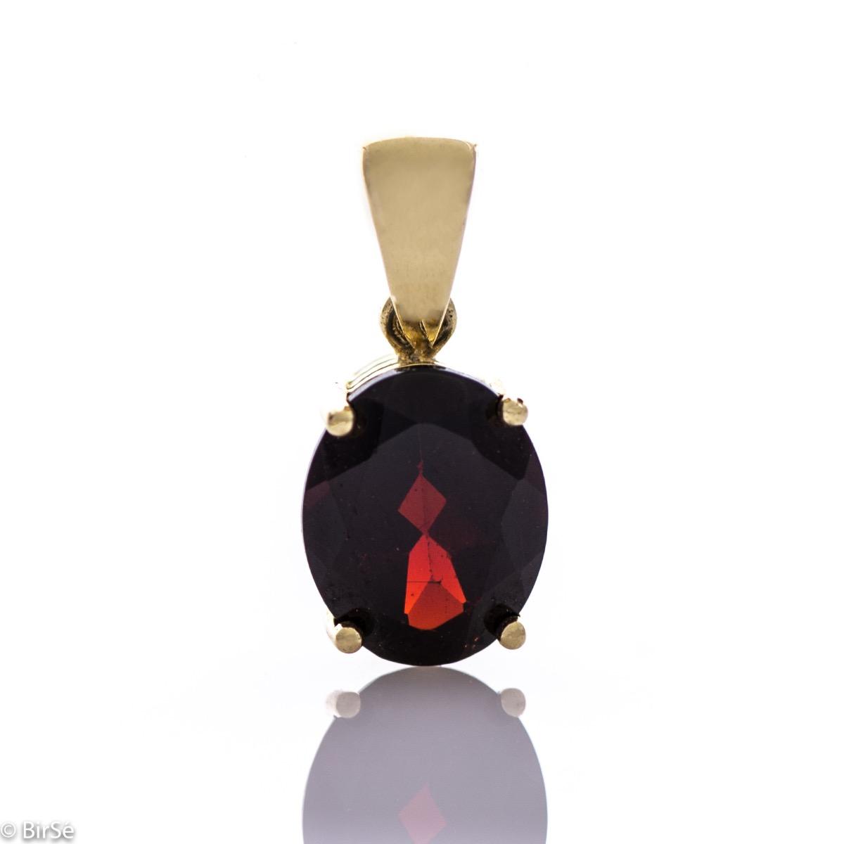 Сияйна Висулка от Жълто Злато с Естествен Гранат 