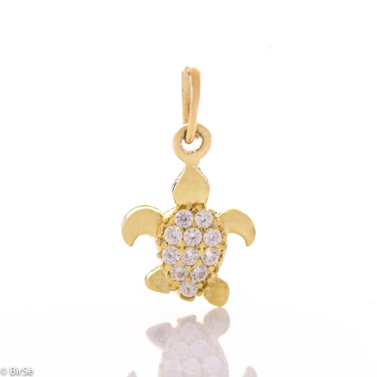 Нежна Златна Висулка с Малка Костенурка и Циркони