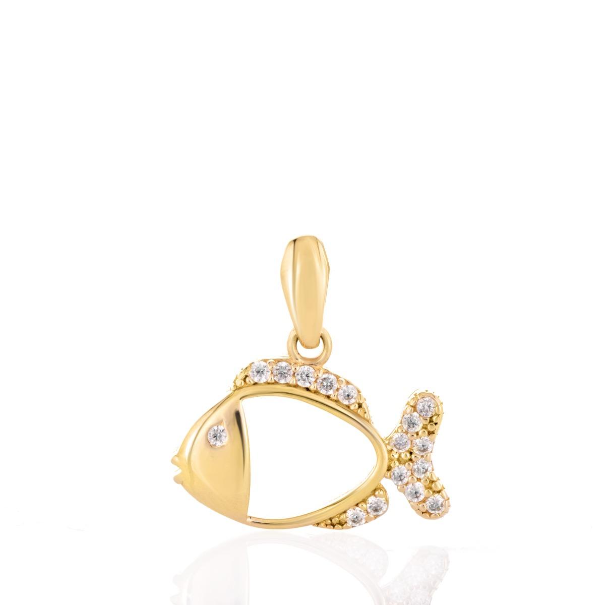Златна висулка Контур на Рибка с Циркони