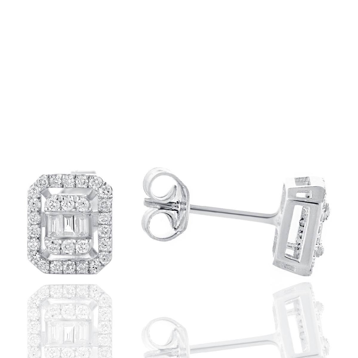 Нежни обеци в бяло злато - Диамант Багет