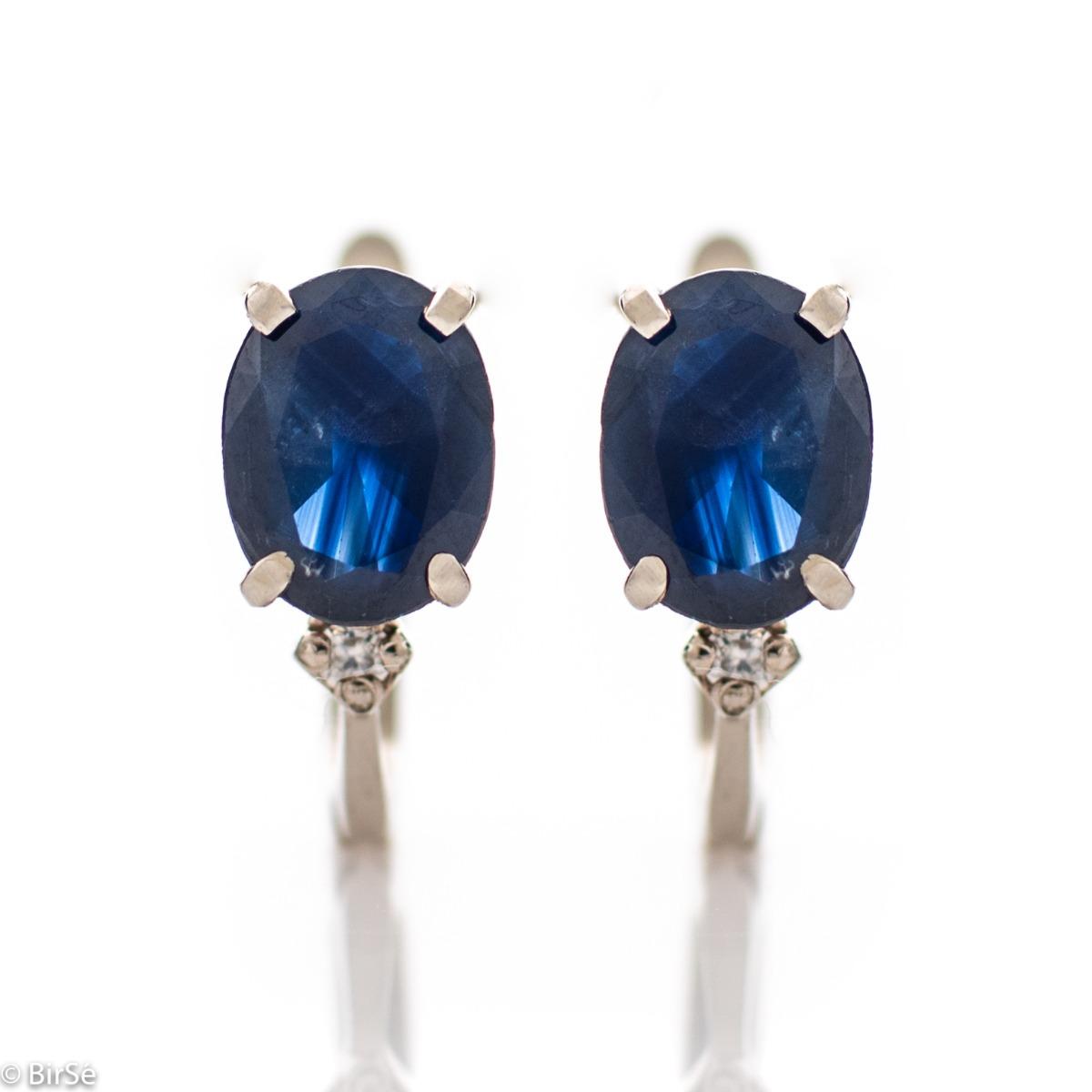 Елегантни Обеци Бяло Злато с Диаманти и Сапфир