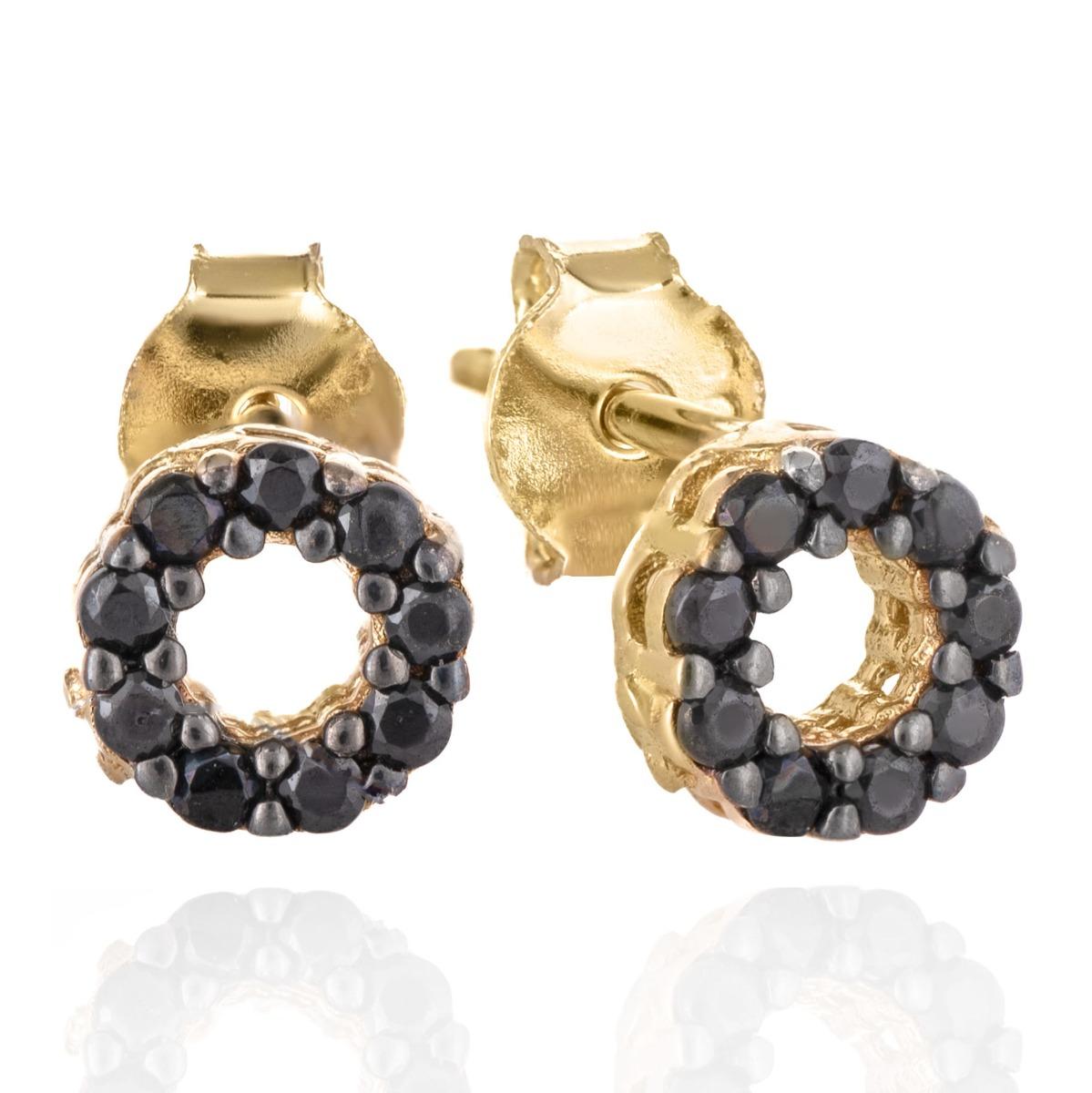 Златни Обеци Кръгчета с Черни Циркони