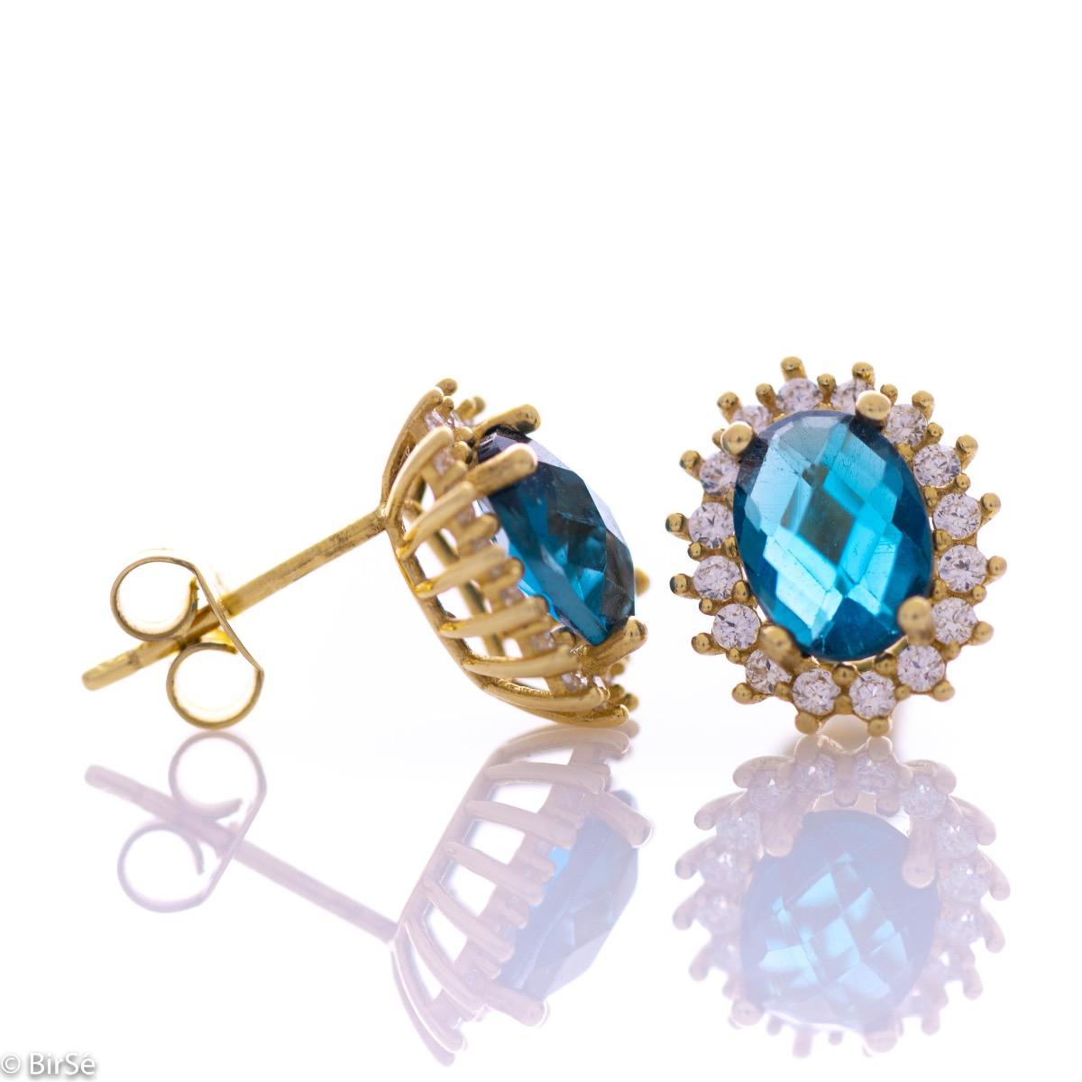 Златни обеци - Естествен лондон топаз