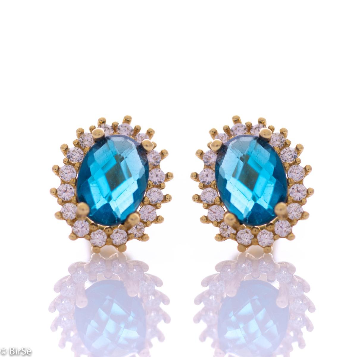 Изящни Златни Обеци с Естествен Лондон Топаз и Циркони