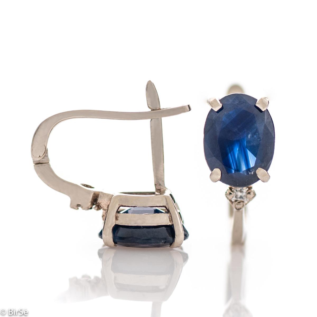 Елегантни Обеци Бяло Злато с Диаманти и Сапфир