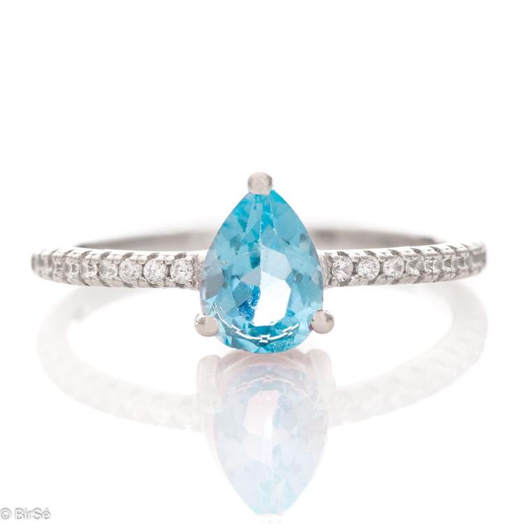 Сребърен пръстен - Естествен син топаз 1,00 ct.