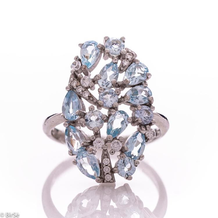 Сребърен пръстен - Естествен син топаз 2,45 ct
