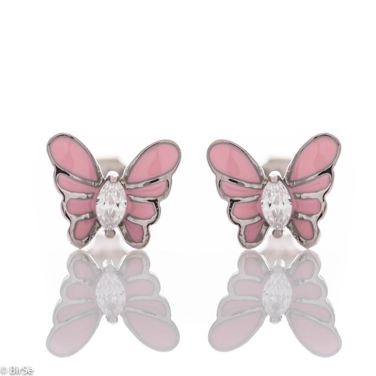 Сребърни обеци - Розови пеперуди