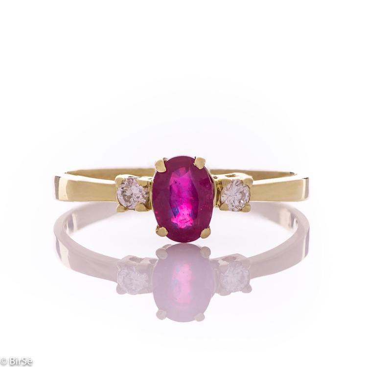 Златен пръстен - Естествен рубин и диамант