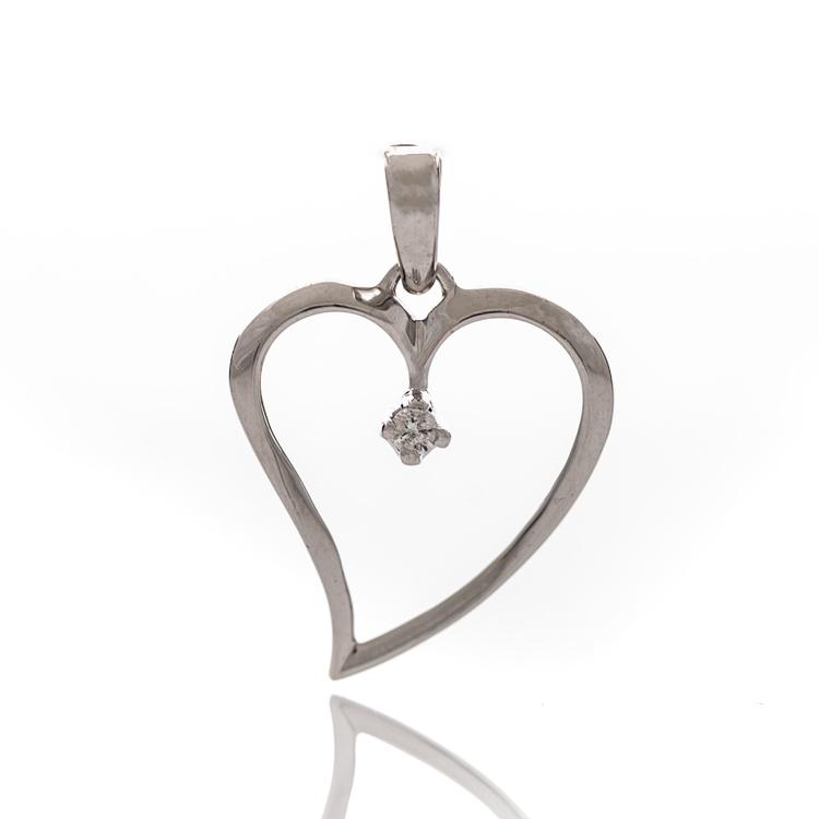 Златна висулка - Сърце с диамант 0,036 ct.