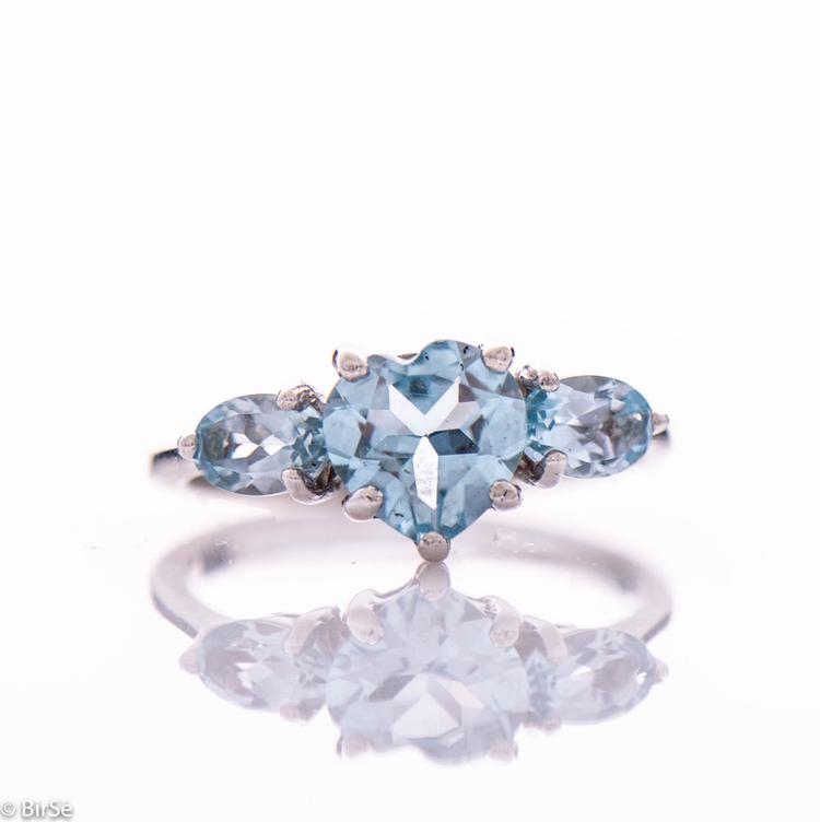 Сребърен пръстен - Естествен син топаз 2,50 ct.