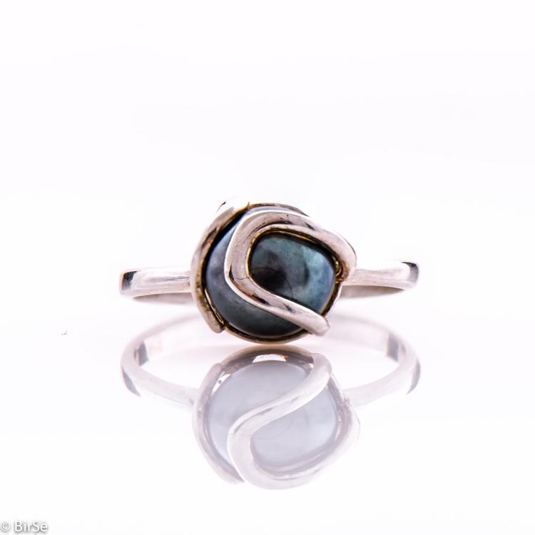Сребърен пръстен - Черна перла