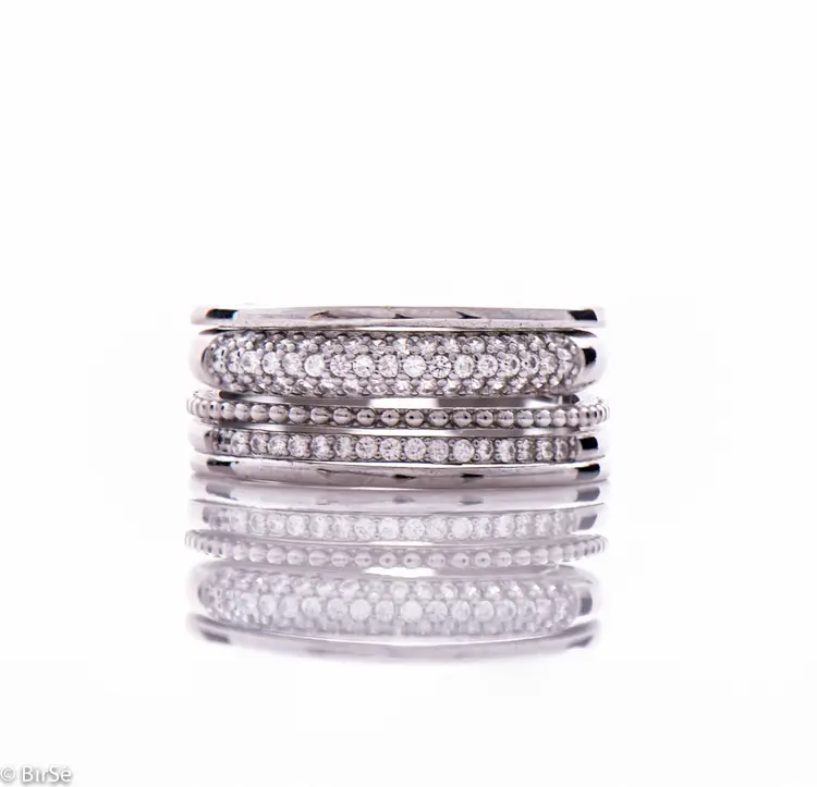 Сребърен пръстен - Три реда циркони
