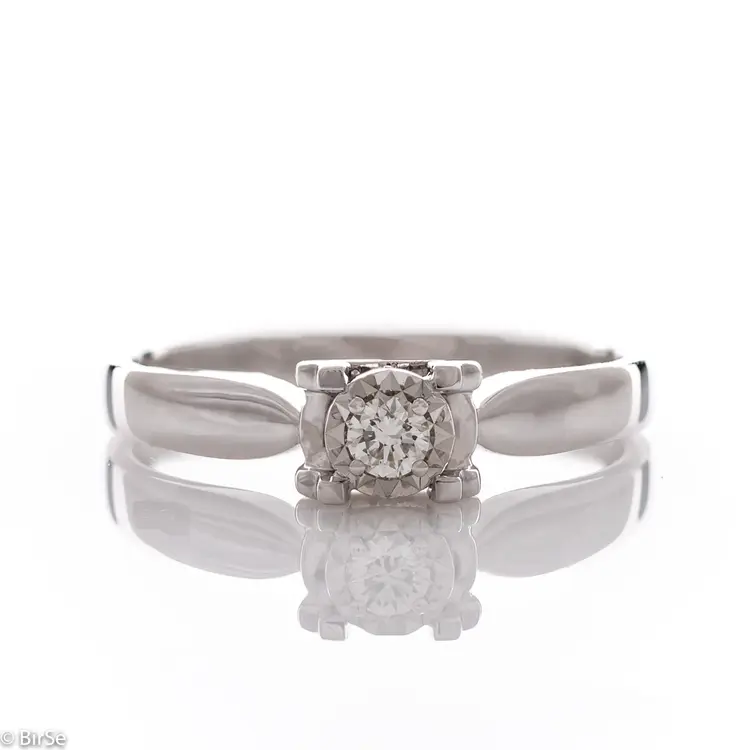 Годежен пръстен от бяло злато с диамант - 0,065 ct.