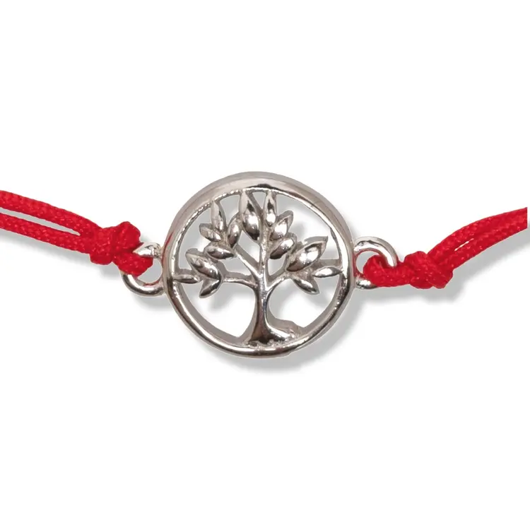 Сребърна гривна с червен конец - Дърво на живота