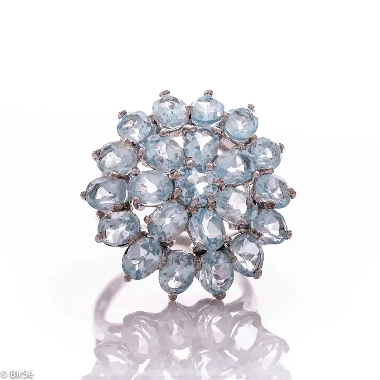Сребърен пръстен - Естествен син топаз 5,99 ct.