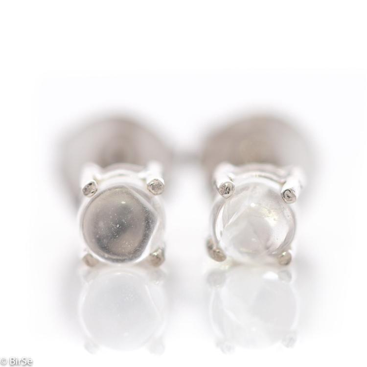 Сребърни обеци - 4х4 Естествен лунен камък 