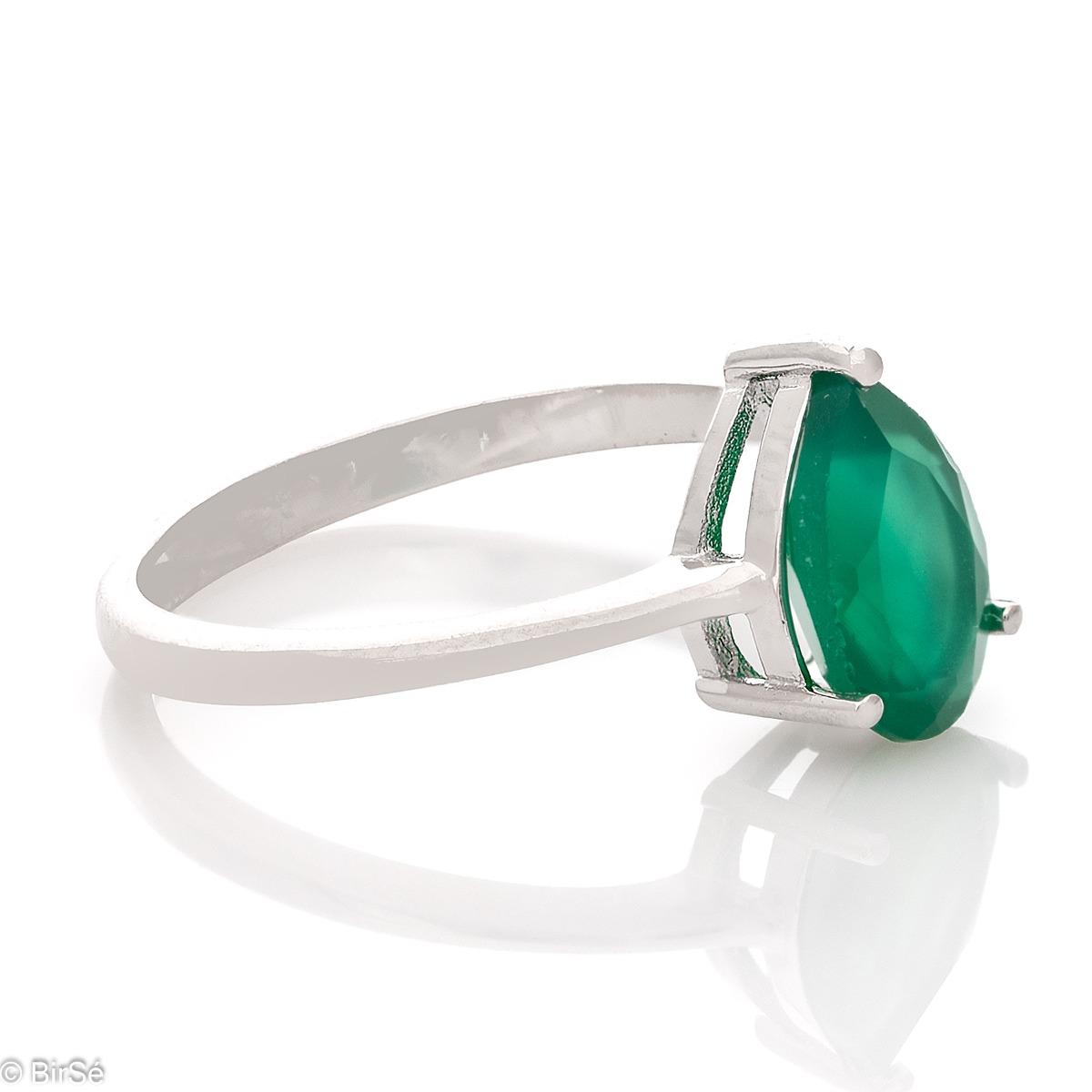 Сребърен пръстен - Капка Естествен Зелен Агат