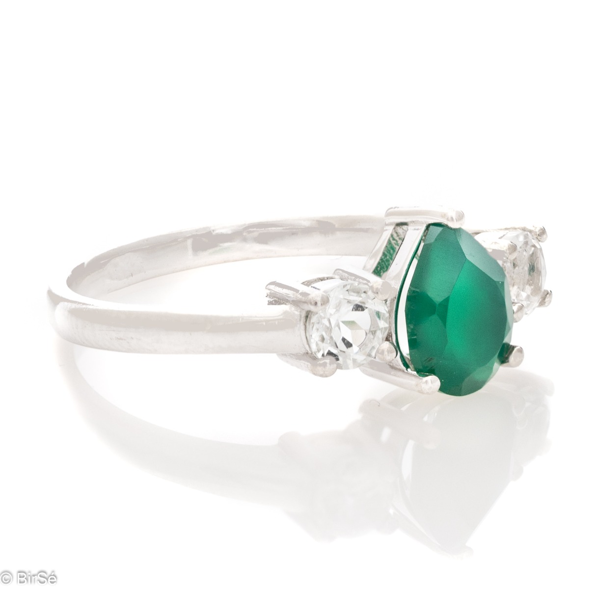 Сребърен пръстен - Естествен Зелен агат 0,90 ct.