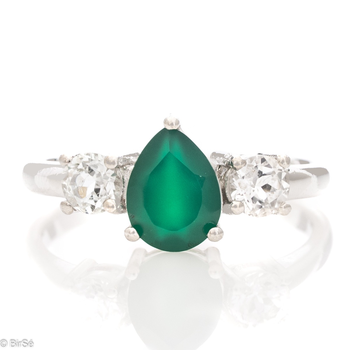 Сребърен пръстен - Естествен Зелен агат 0,90 ct.
