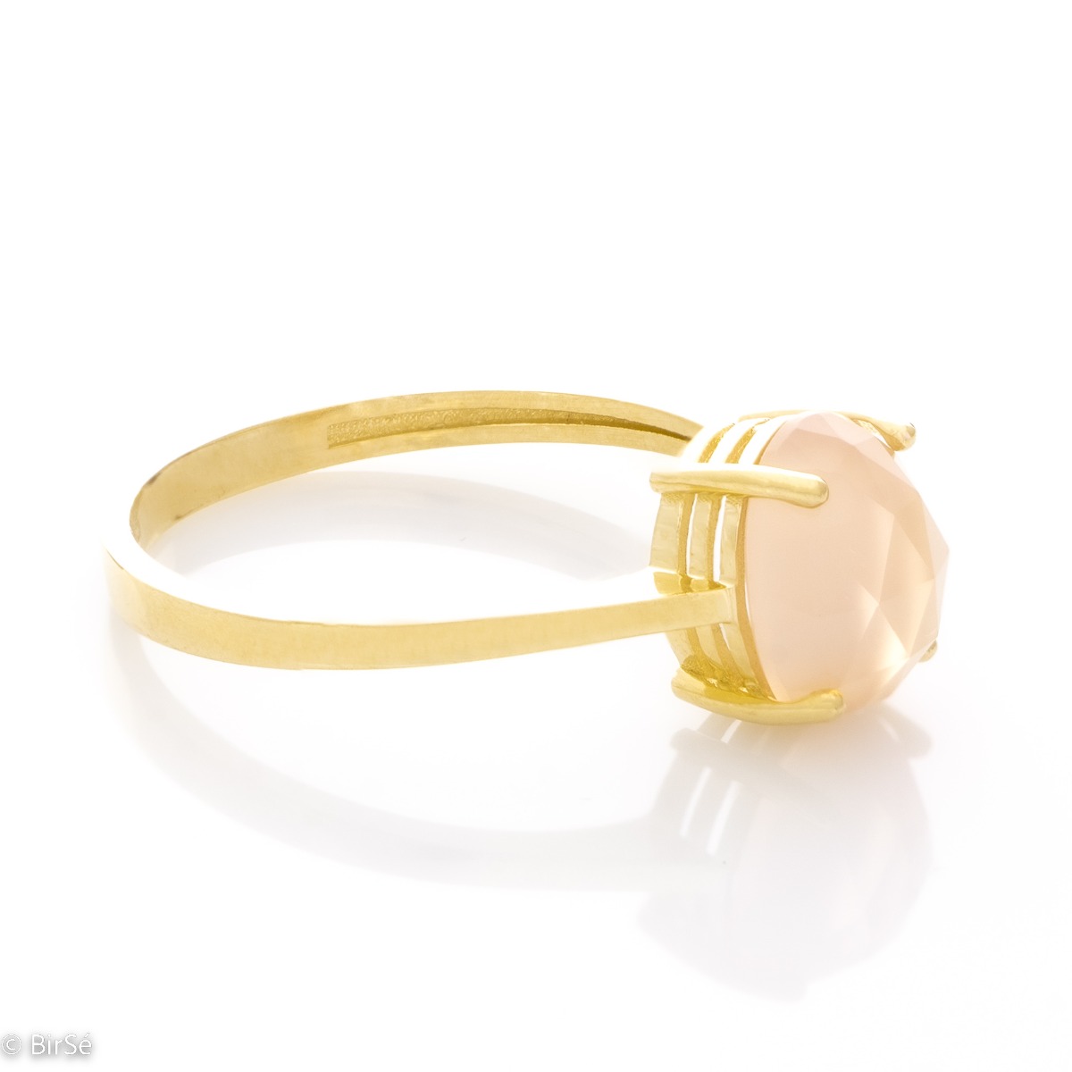 Златен пръстен - Естествен Розов Кварц