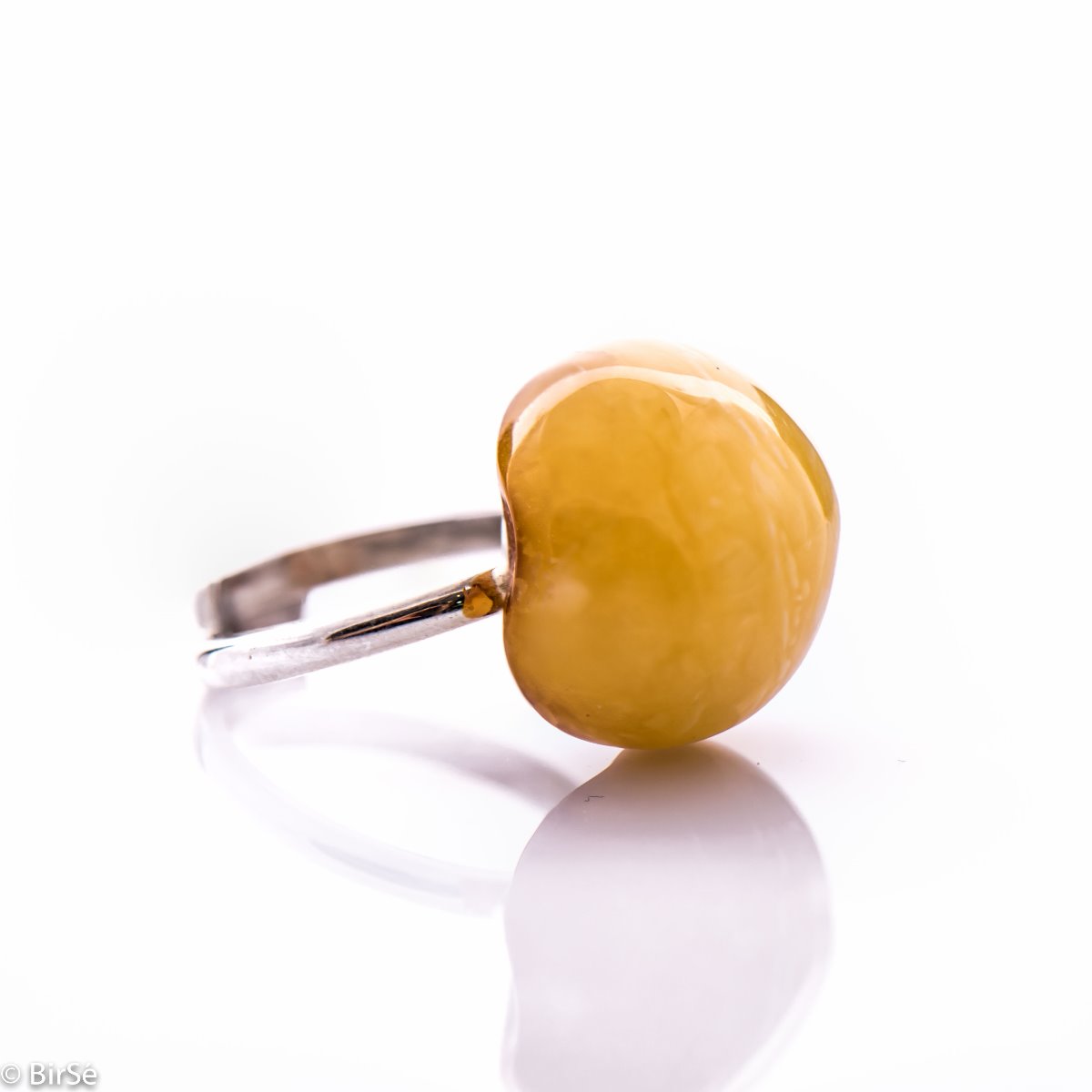 Сребърен пръстен - Естествен кехлибар