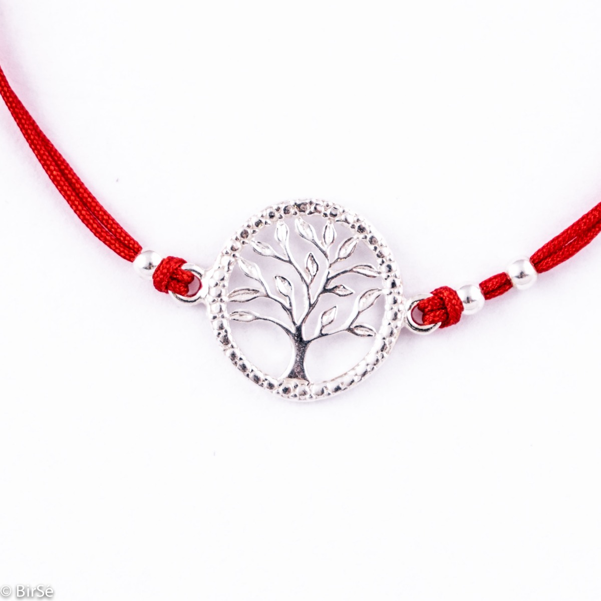 Сребърна гривна с червен конец - Дървото на живота