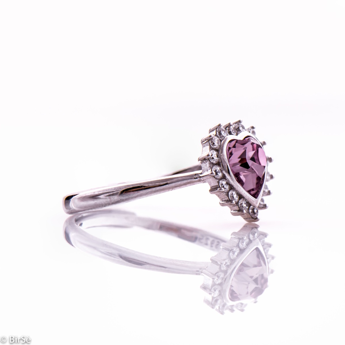 Сребърен пръстен - Кристално сърце
