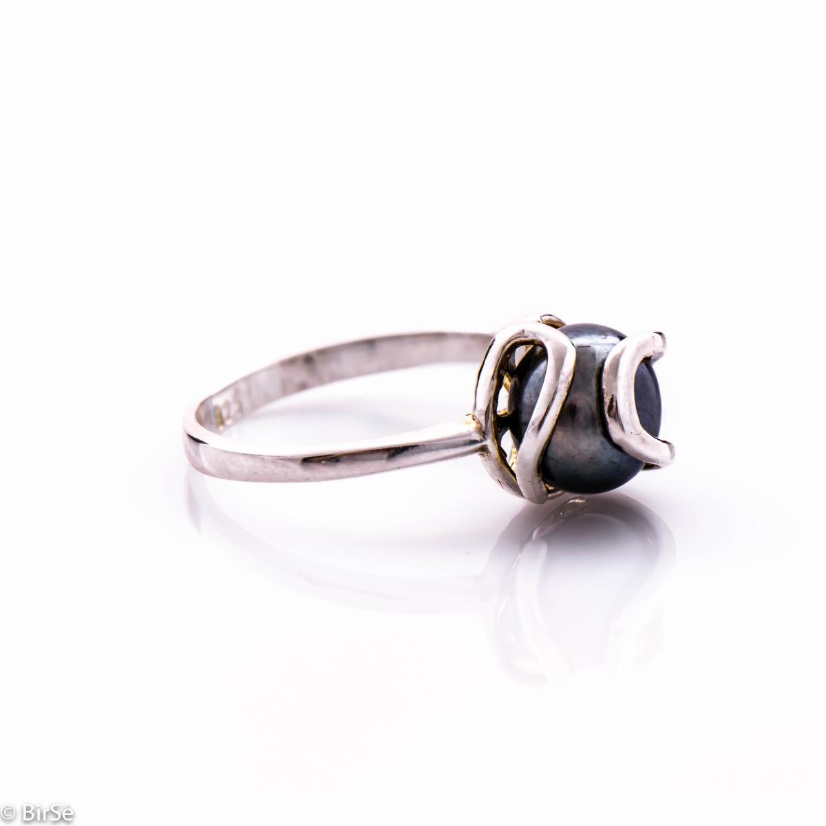 Сребърен пръстен - Черна перла