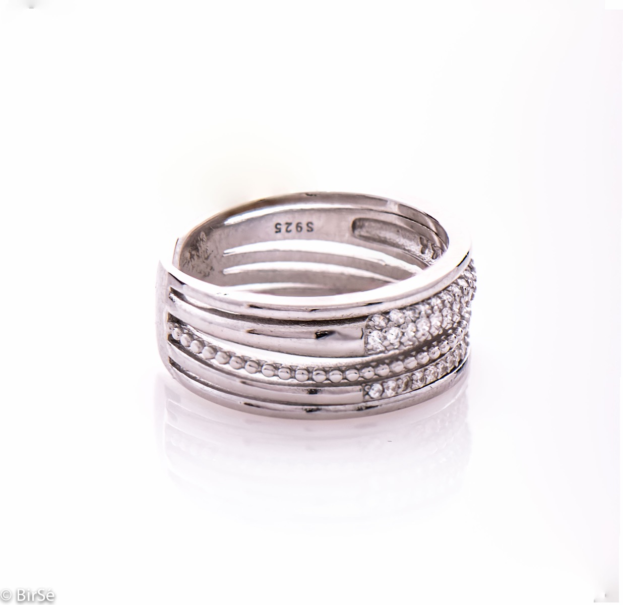 Сребърен пръстен - Три реда циркони