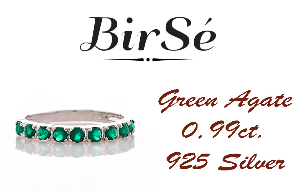 Сребърен Пръстен - Естествен Зелен Агат 0,99 ct.