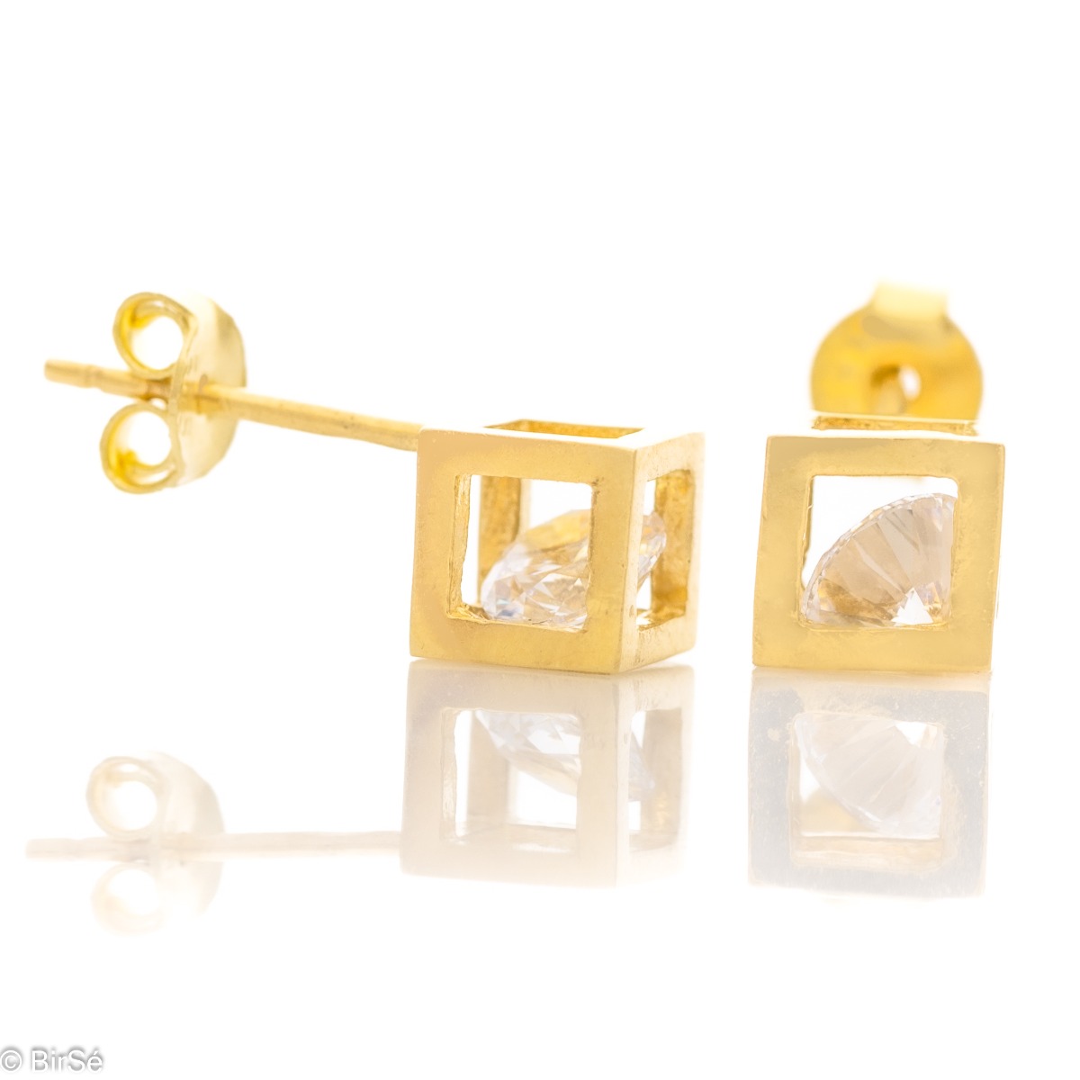 Златни Обици - Кубче с Циркон
